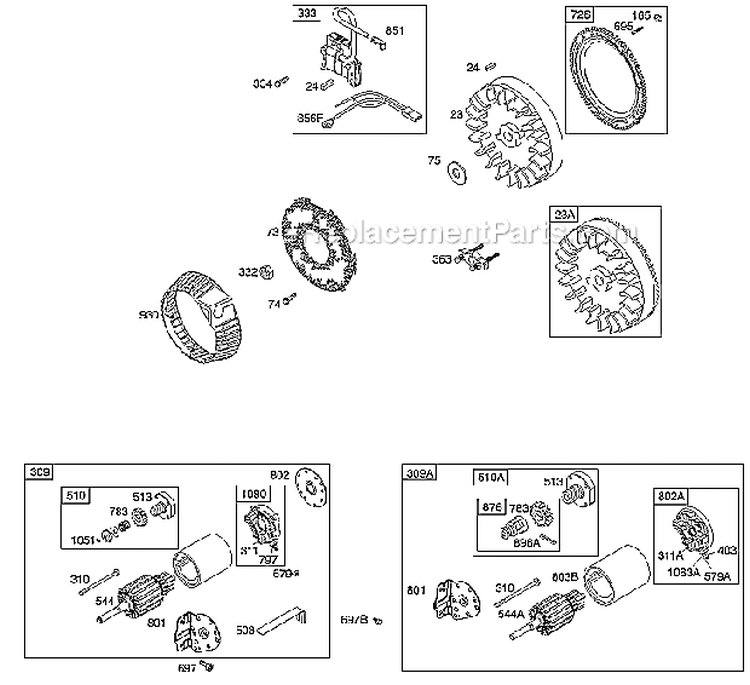 Electric Starter Flywheel Diagram and Parts List for 19G412-1180-E2  Briggs and Stratton Engine